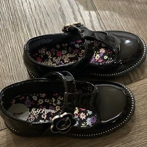 Self Esteem Black Patent Kids Dress Shoes with Floral Lining